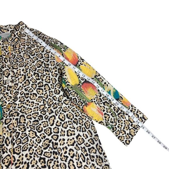 Multiples Top Womens M Cheetah‎ Floral Print Long Sleeve Button Lagenlook Boho - Picture 11 of 12